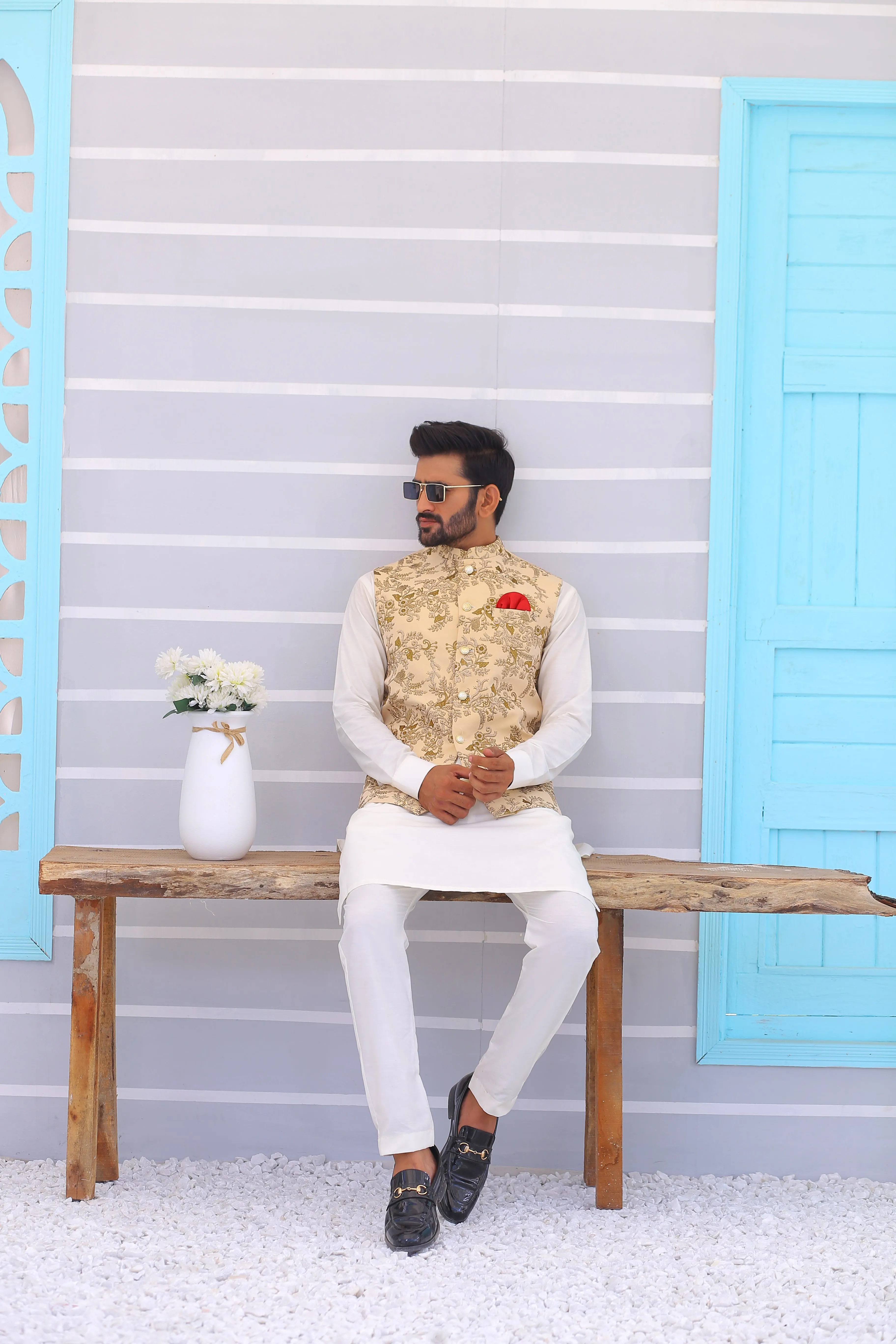 Edge Republic - ER WC 1091 Beige Embroidered Waistcoat