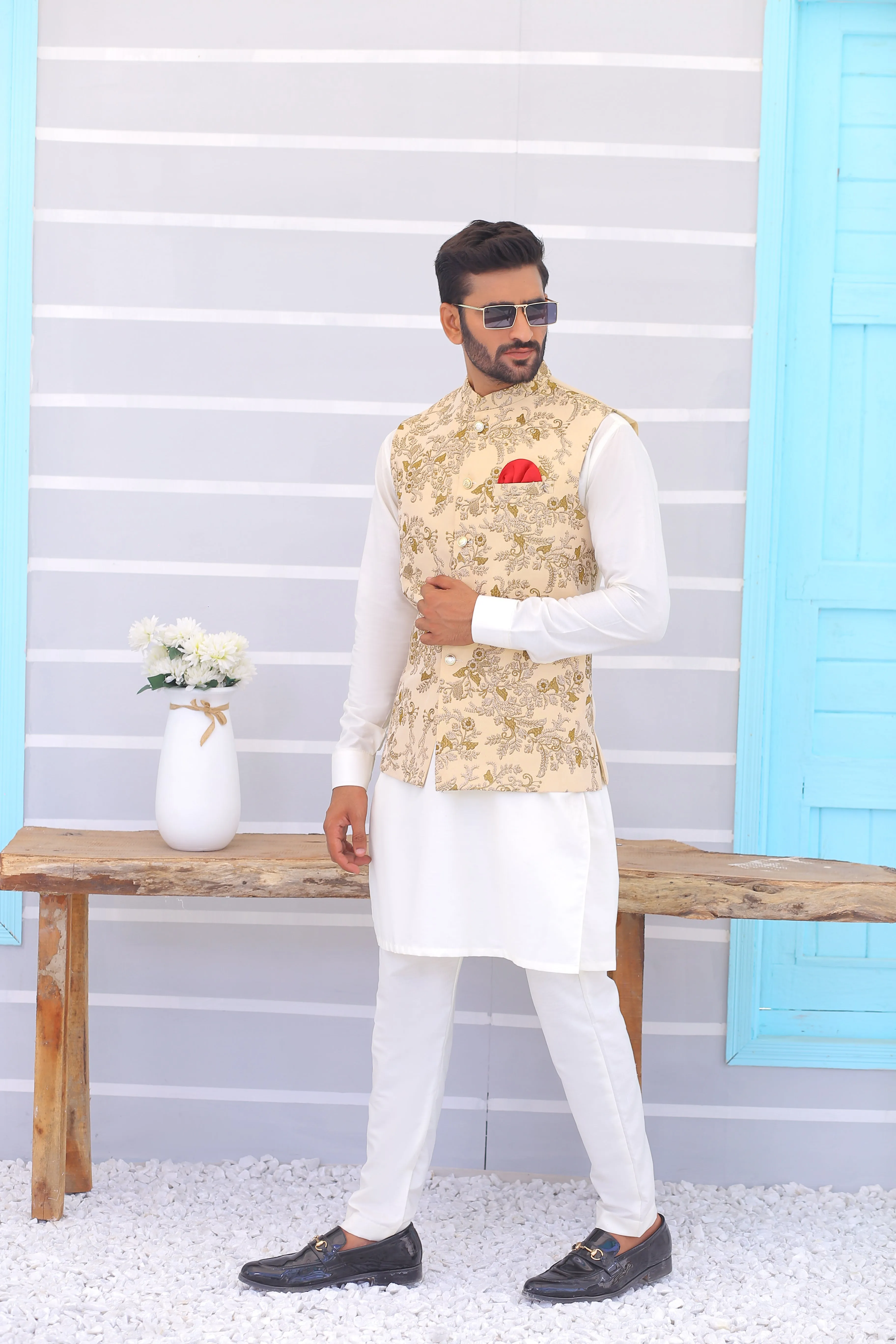 Edge Republic - ER WC 1091 Beige Embroidered Waistcoat