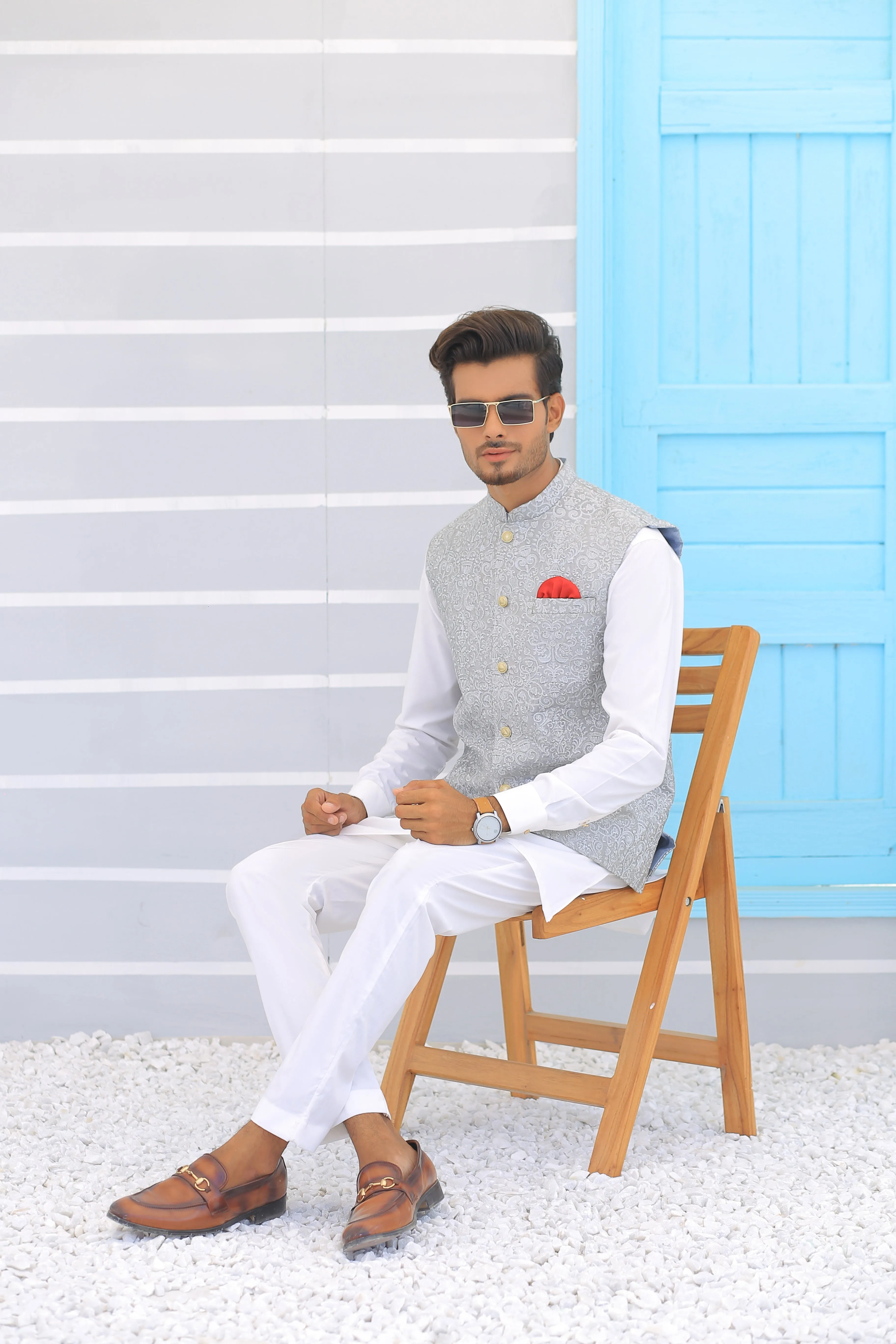 Edge Republic - ER WC 1098 Grey Silver Embroidered Waistcoat