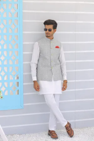 Edge Republic - ER WC 1098 Grey Silver Embroidered Waistcoat