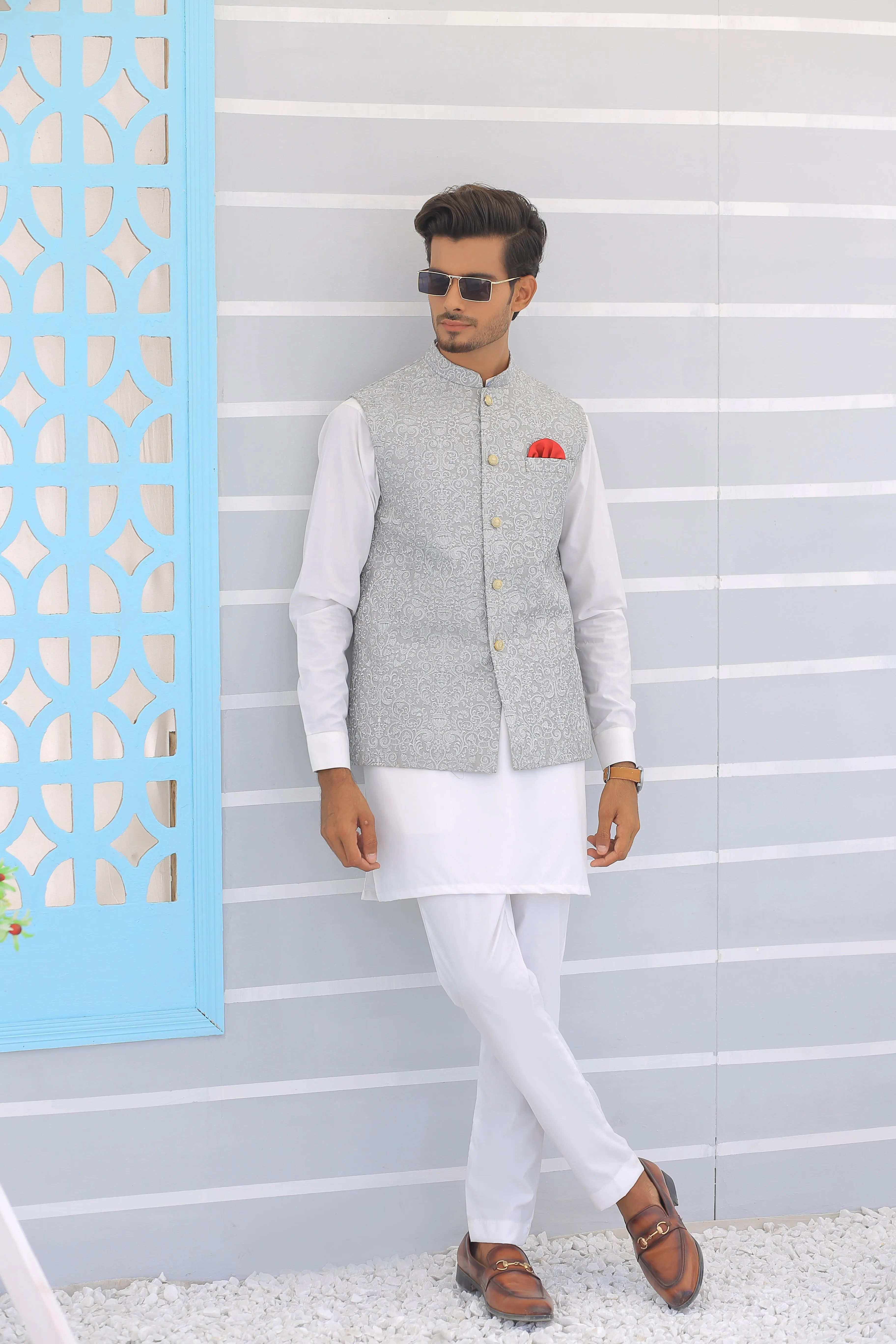 Edge Republic - ER WC 1098 Grey Silver Embroidered Waistcoat