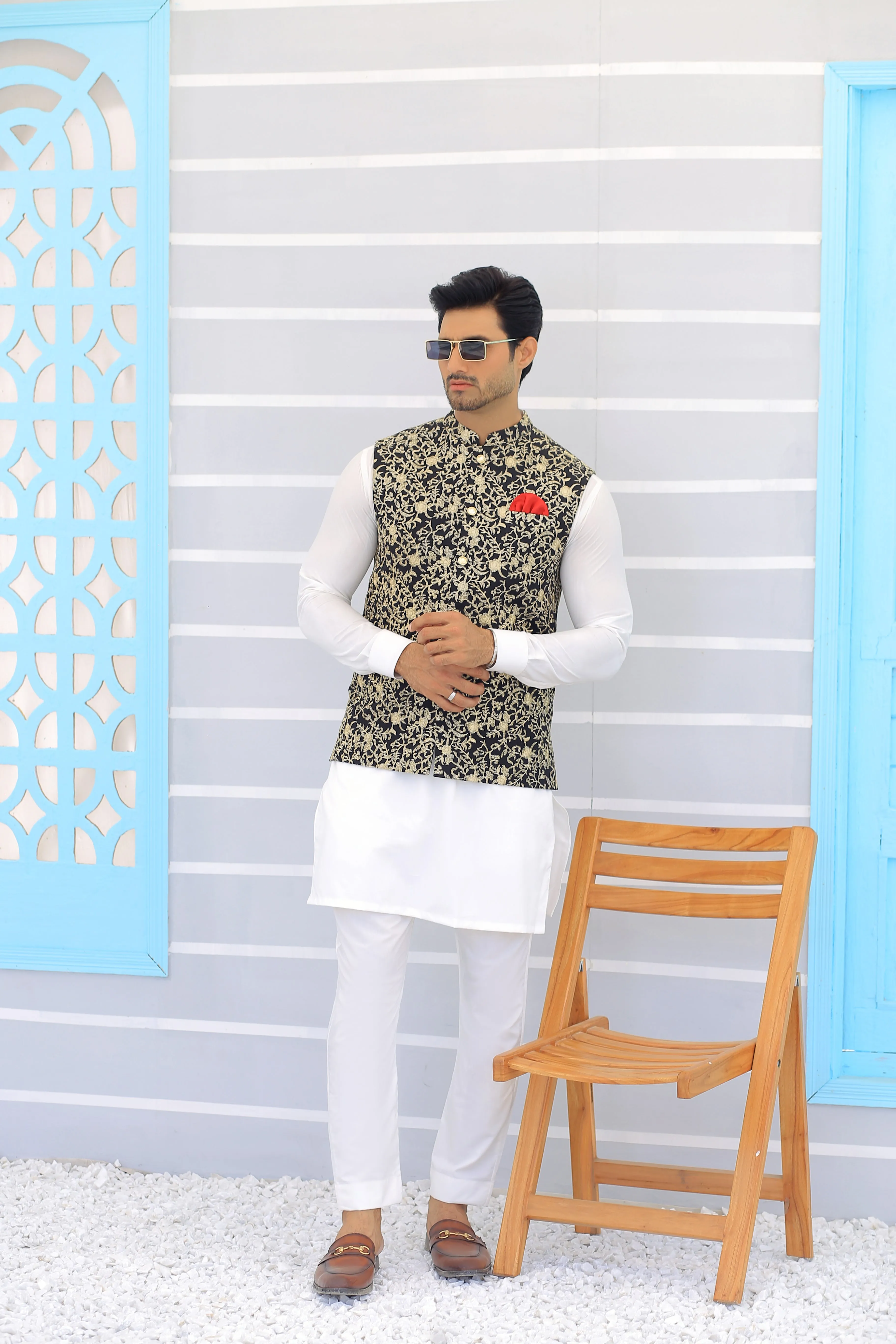 Edge Republic - ER WC 1099 Black Golden Embroidered Waistcoats For Men