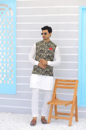 Edge Republic - ER WC 1099 Black Golden Embroidered Waistcoats For Men