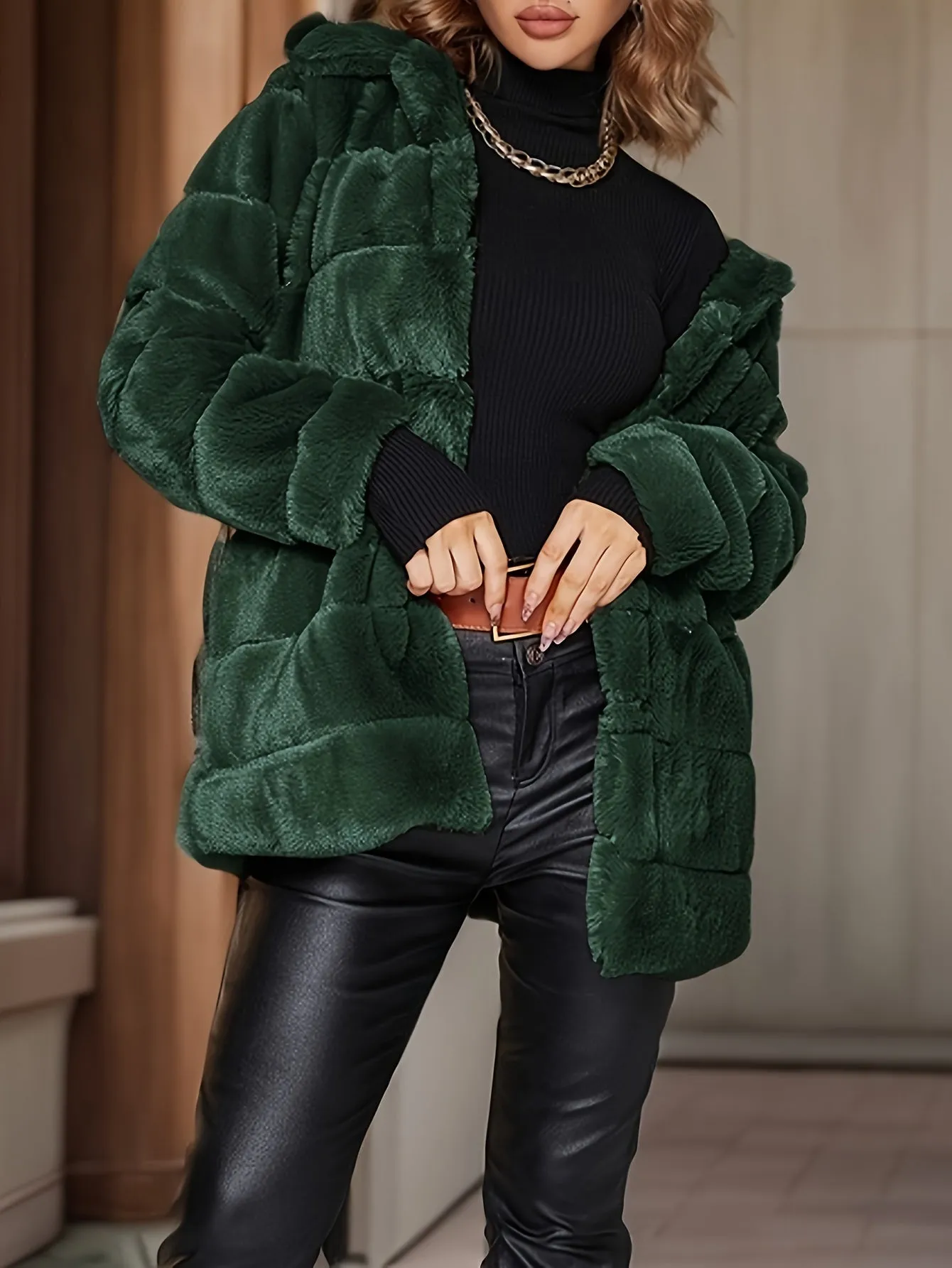 Elegant Faux Fur Coat with Button Details for Women