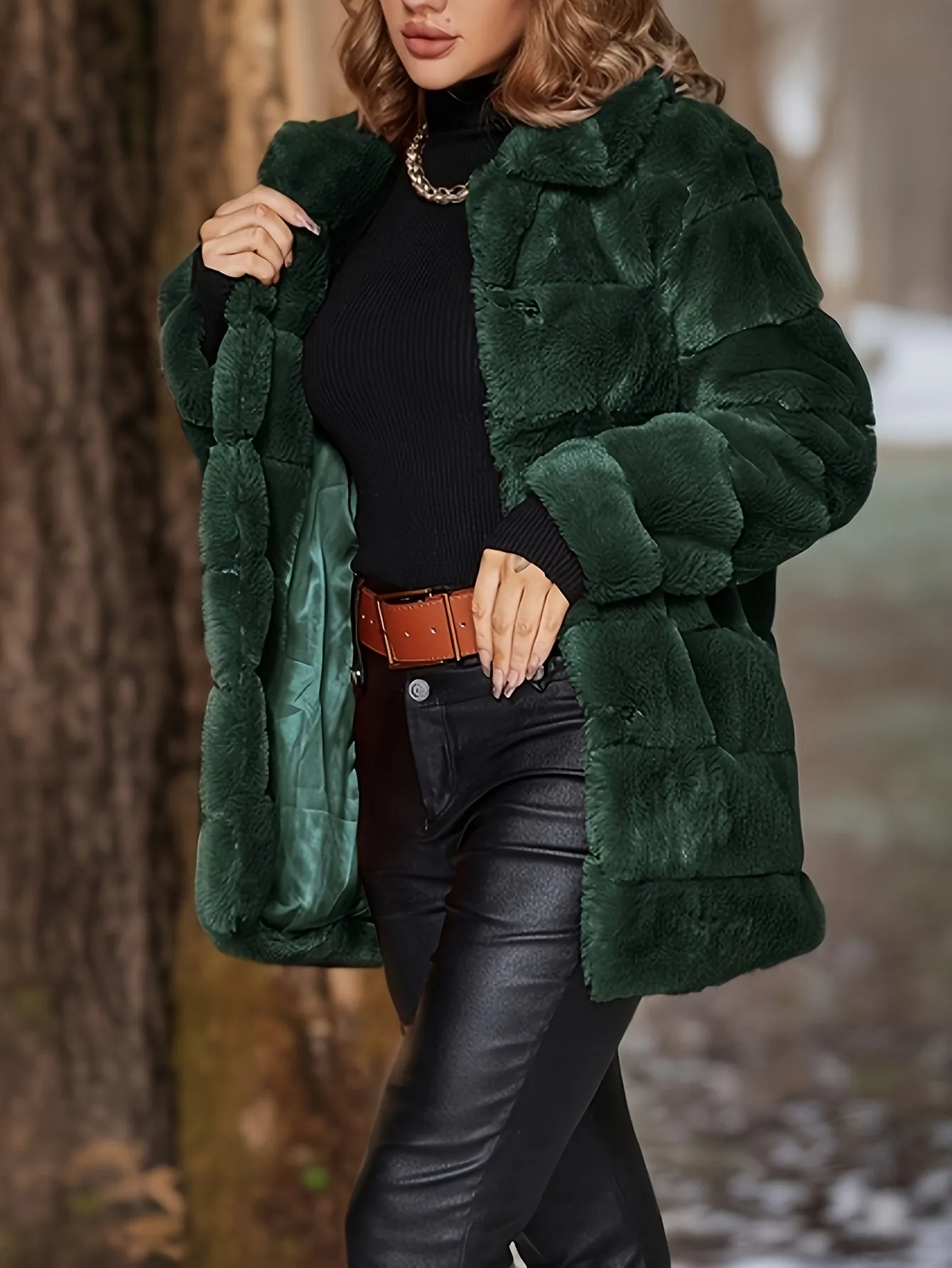 Elegant Faux Fur Coat with Button Details for Women