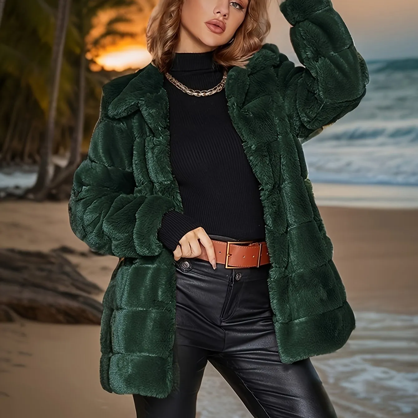 Elegant Faux Fur Coat with Button Details for Women