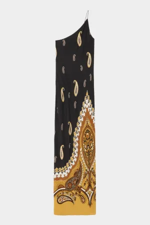 Elinor Dress in Large Black Mustard Paisley