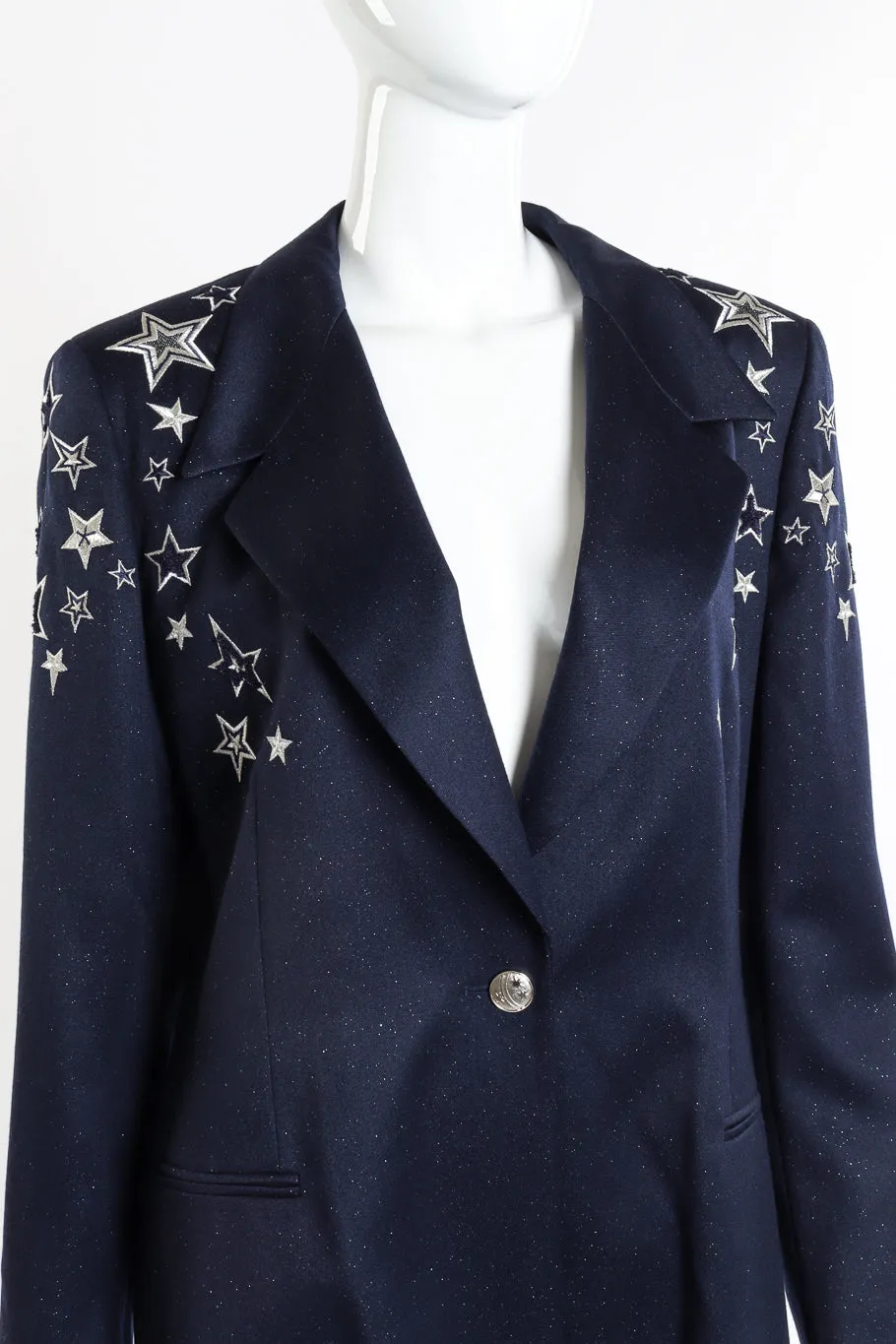 Embroidered Star Glitter Wool Blazer