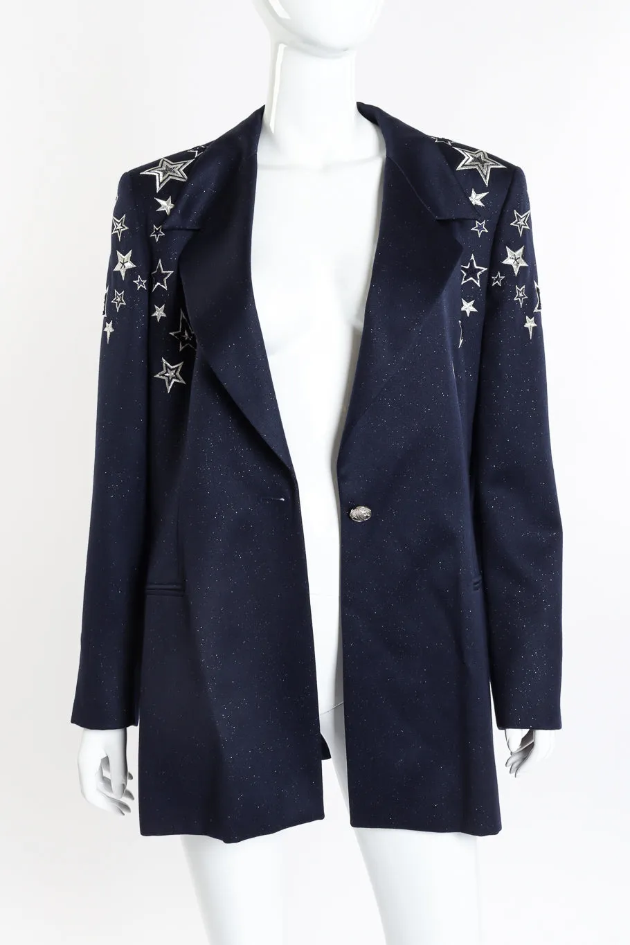 Embroidered Star Glitter Wool Blazer