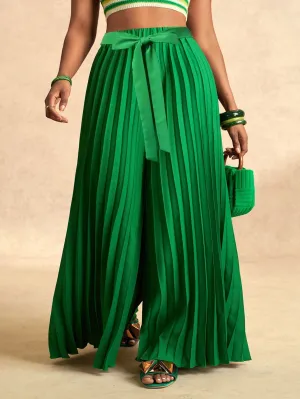 Emerald Green Pleated Wide Leg Pants