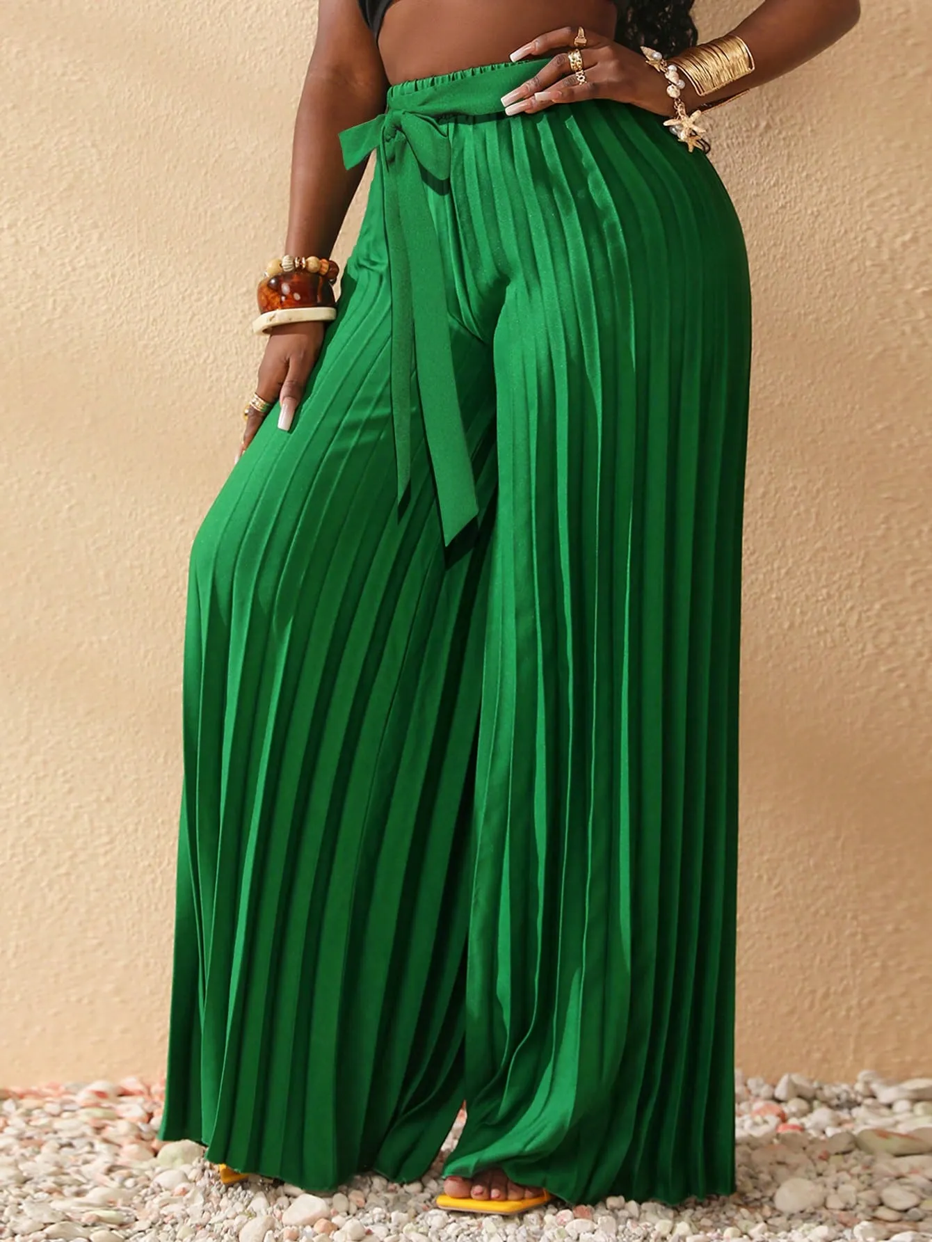 Emerald Green Pleated Wide Leg Pants