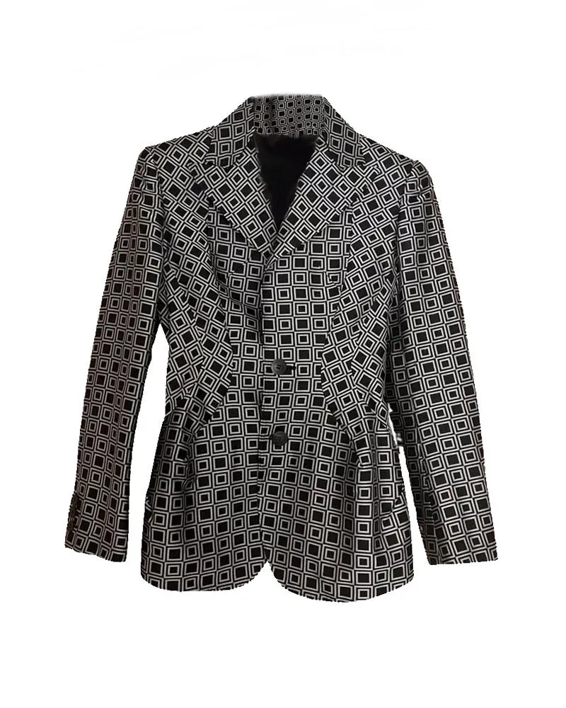 Emily in Paris Lily Collins Geometric Print Grey Blazer