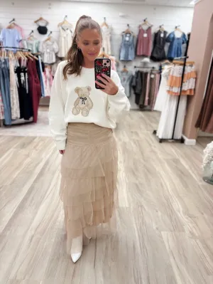 Emmett Taupe Tulle Mesh Skirt
