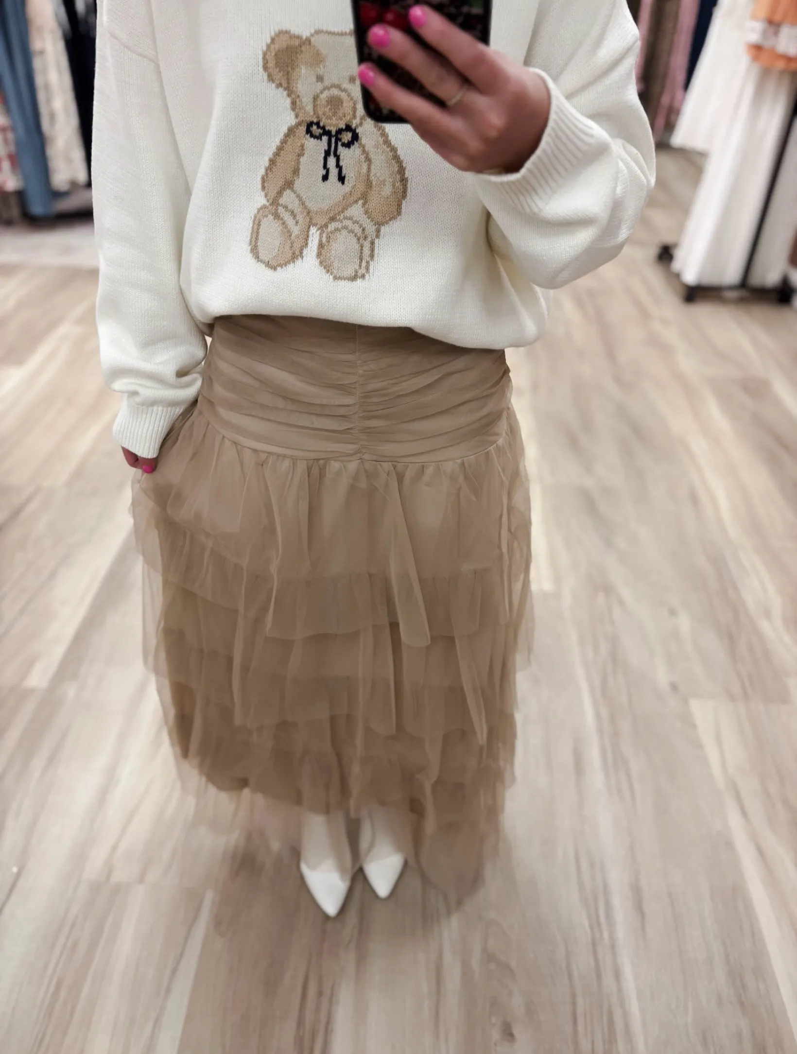 Emmett Taupe Tulle Mesh Skirt