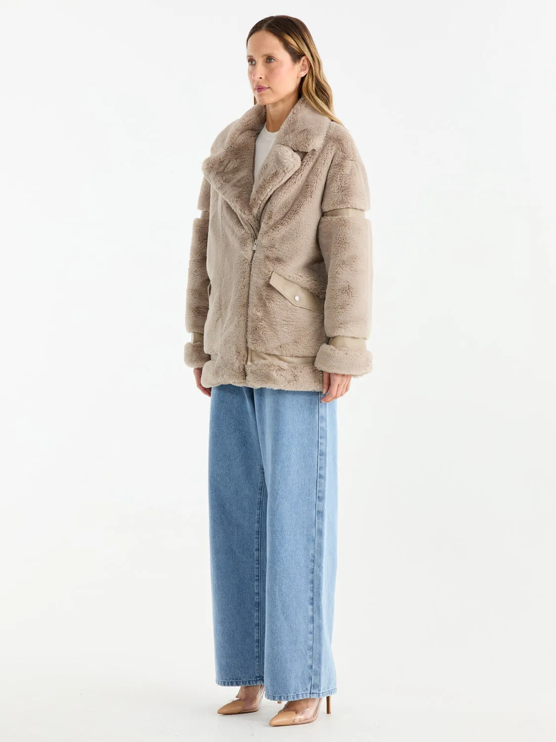 Ena Pelly - Clover Faur Fur Jacket (Stone)