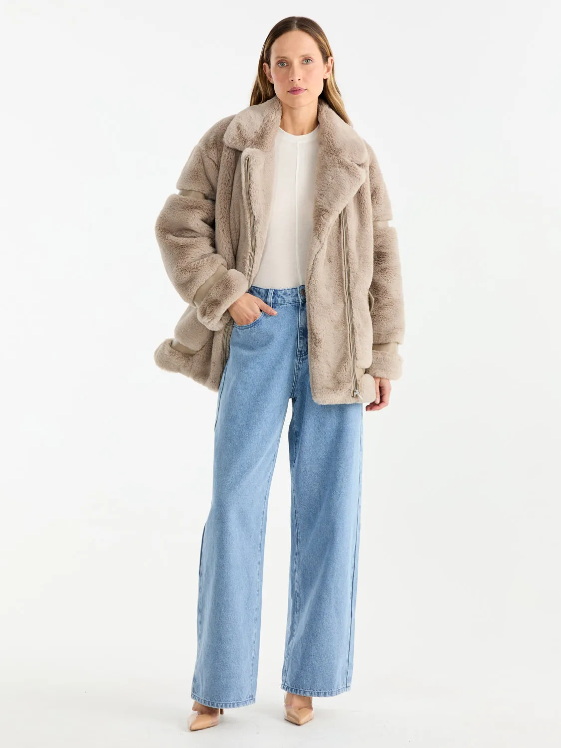 Ena Pelly - Clover Faur Fur Jacket (Stone)