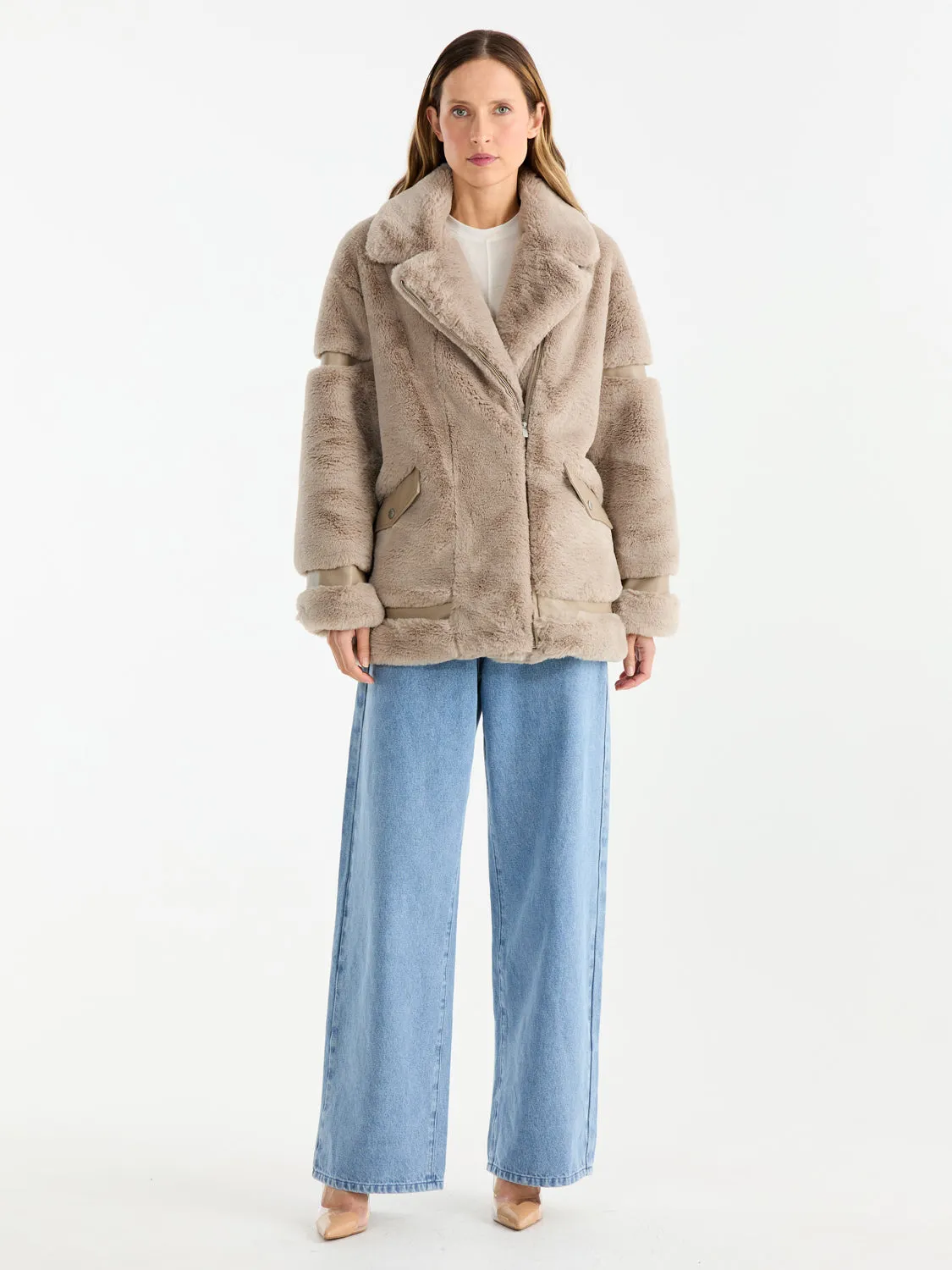 Ena Pelly - Clover Faur Fur Jacket (Stone)