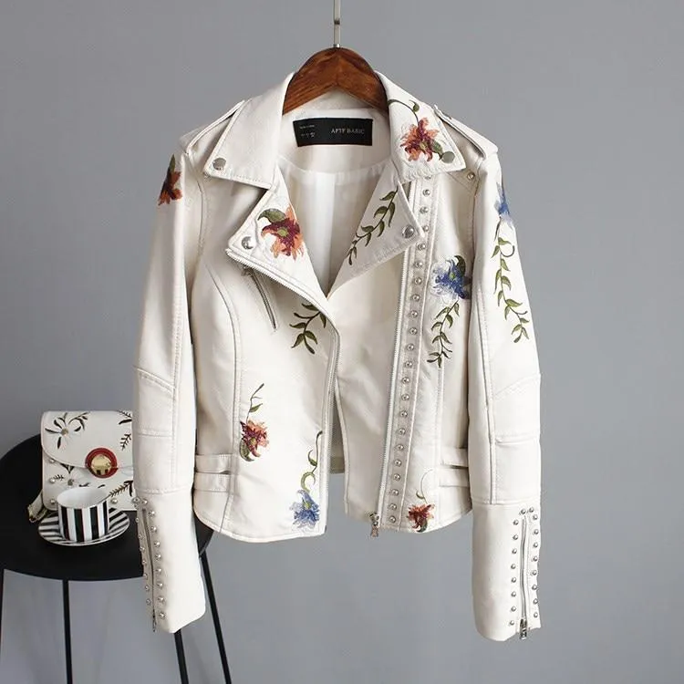 ENSHIA - TRENDY EMBROIDERED LEATHER JACKET