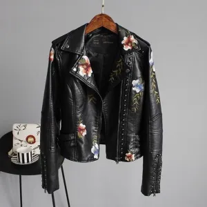 ENSHIA - TRENDY EMBROIDERED LEATHER JACKET