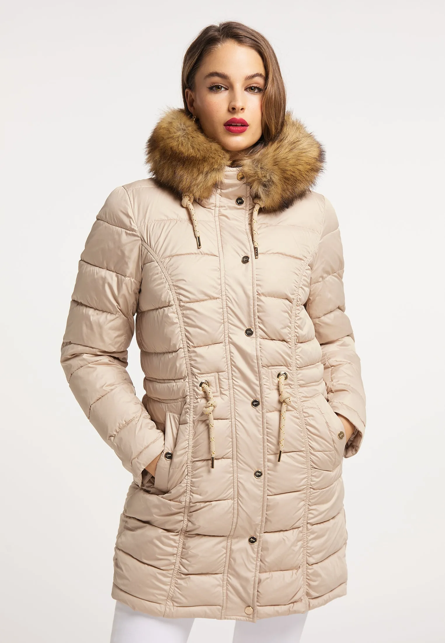 faina Women's Quilted Coat With Faux Fur