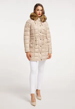 faina Women's Quilted Coat With Faux Fur