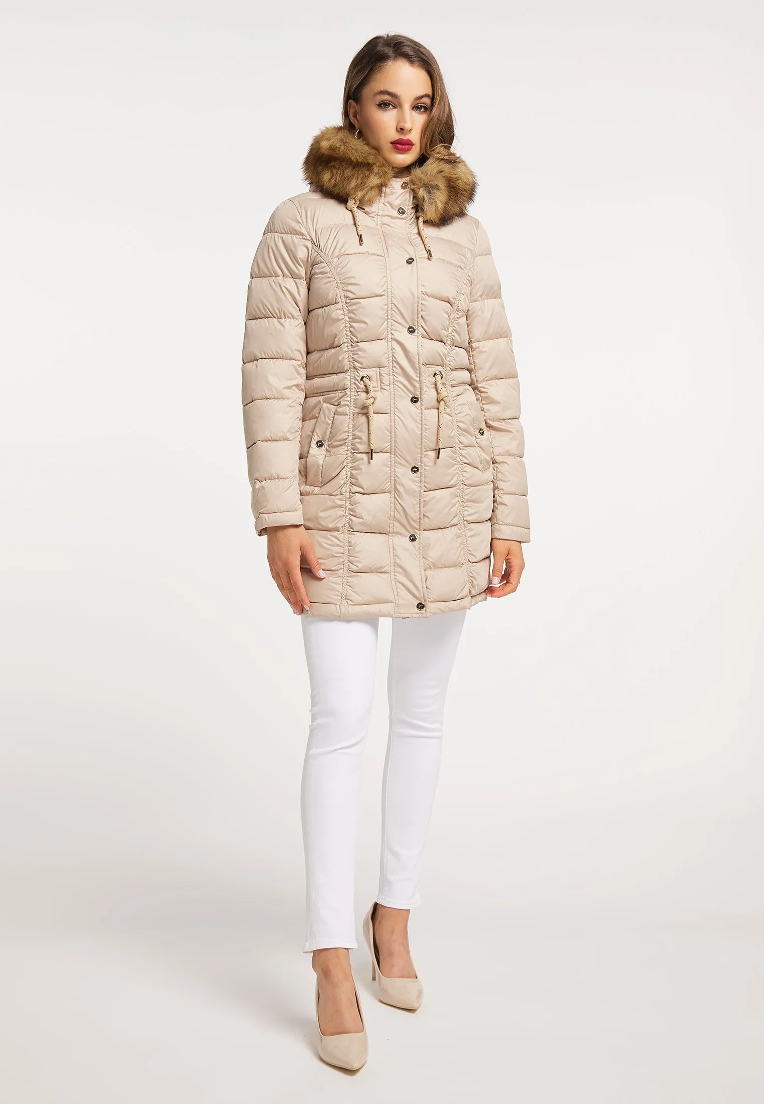 faina Women's Quilted Coat With Faux Fur