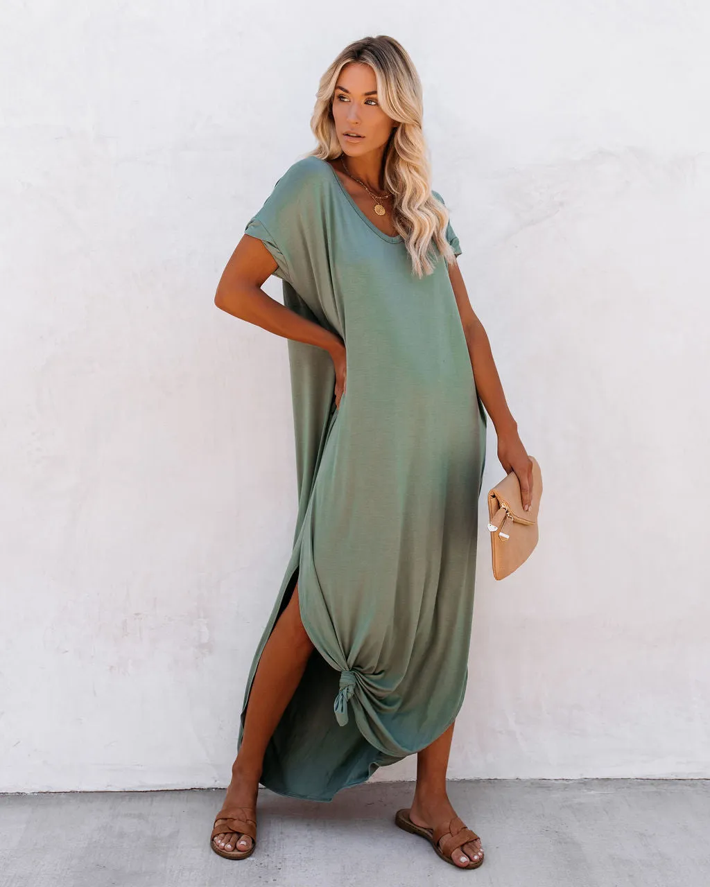 FARMERS MARKET POCKETED MODAL MAXI DRESS - DARK SAGE