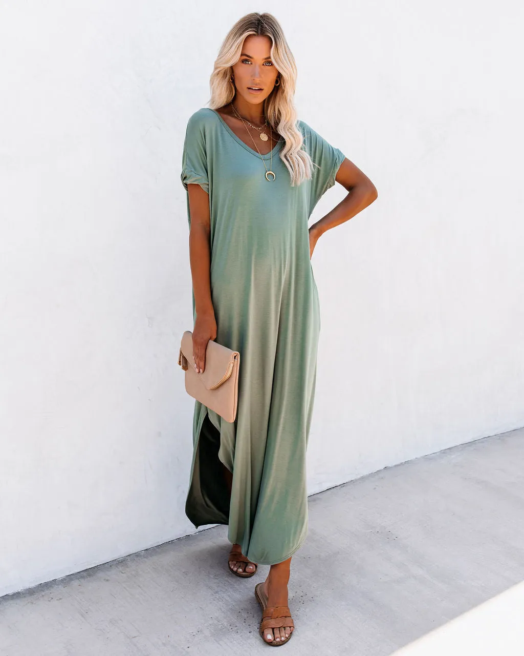 FARMERS MARKET POCKETED MODAL MAXI DRESS - DARK SAGE