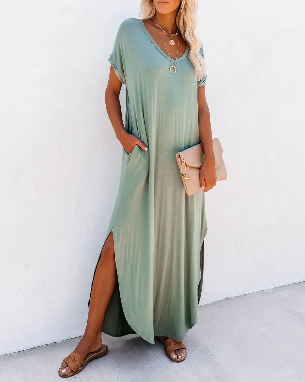 FARMERS MARKET POCKETED MODAL MAXI DRESS - DARK SAGE