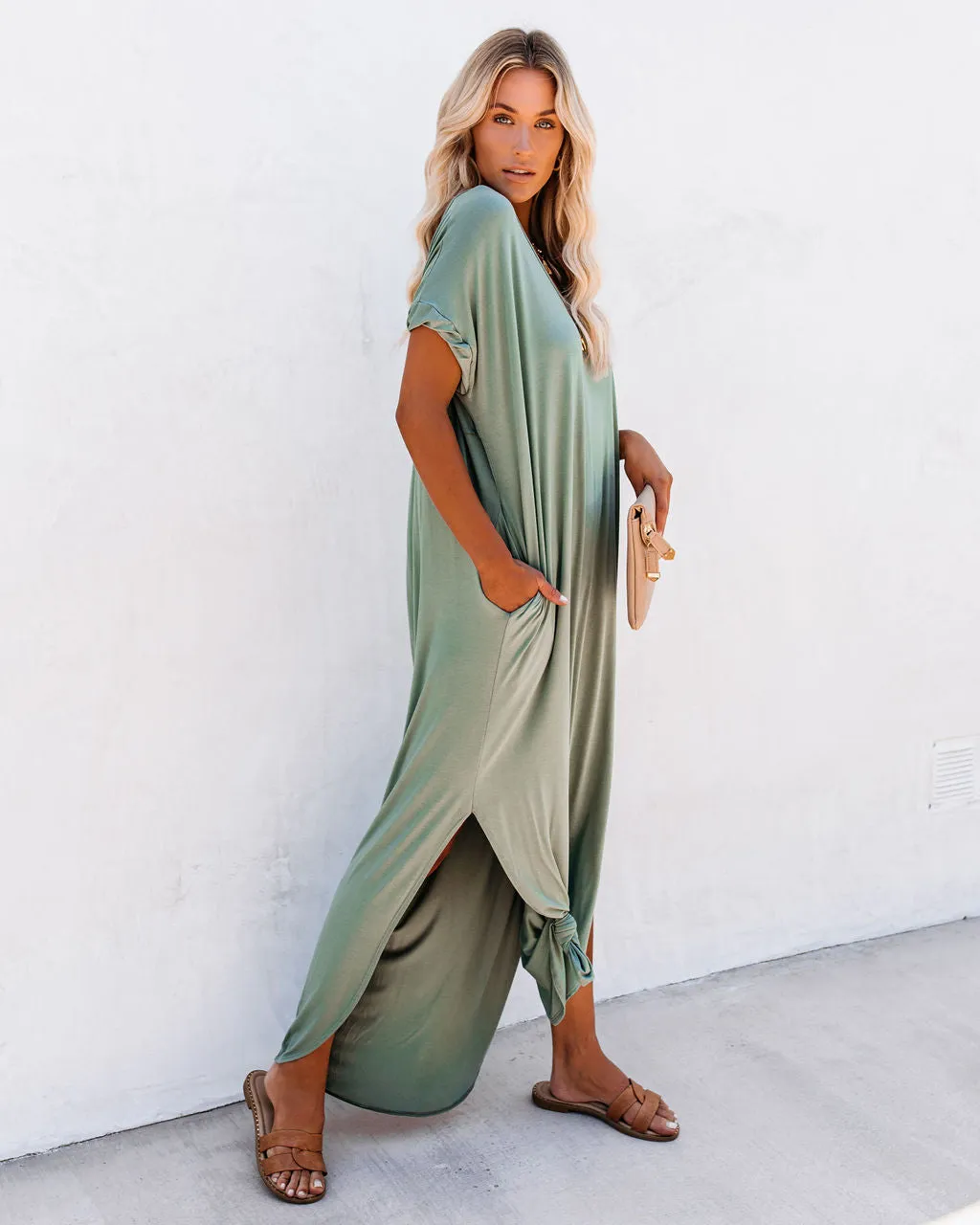 FARMERS MARKET POCKETED MODAL MAXI DRESS - DARK SAGE