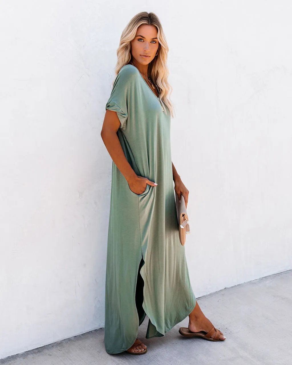 FARMERS MARKET POCKETED MODAL MAXI DRESS - DARK SAGE