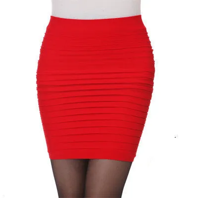 Fashion Office Lady Skirt Summer Women High Waist Candy Color Elastic Pleated OL Mini Short Skirts 49851
