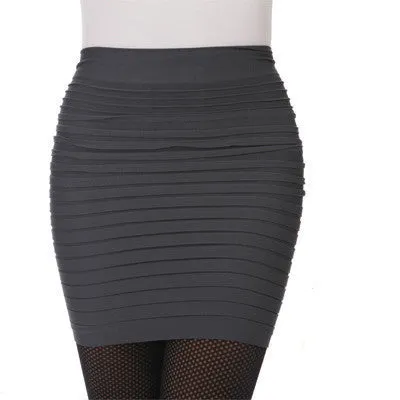Fashion Office Lady Skirt Summer Women High Waist Candy Color Elastic Pleated OL Mini Short Skirts 49851