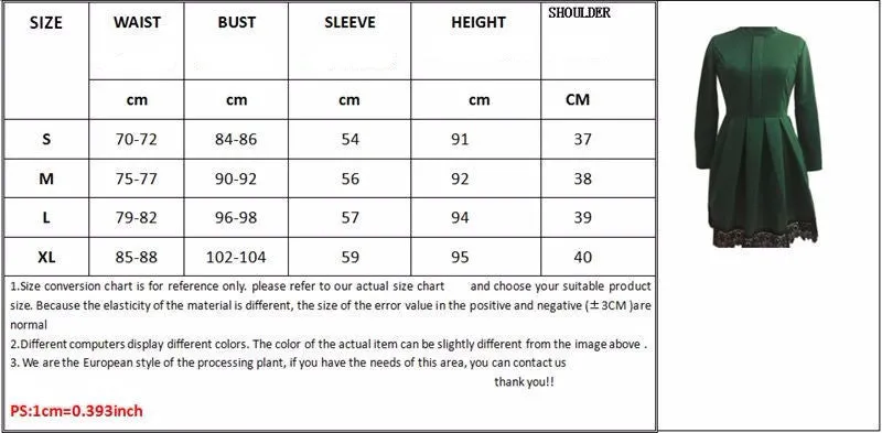 Fashion Women Long Sleeve Slim KNEE-LENGTH Dresses Green Party Dresses Plus Size