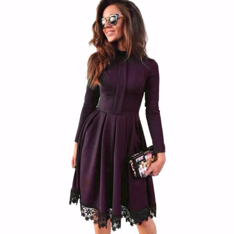 Fashion Women Long Sleeve Slim KNEE-LENGTH Dresses Green Party Dresses Plus Size