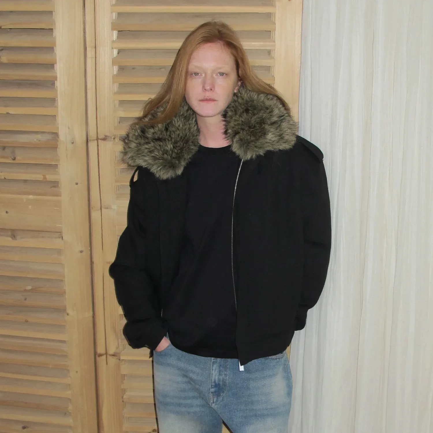 Faux Fur Collar Black Jacket