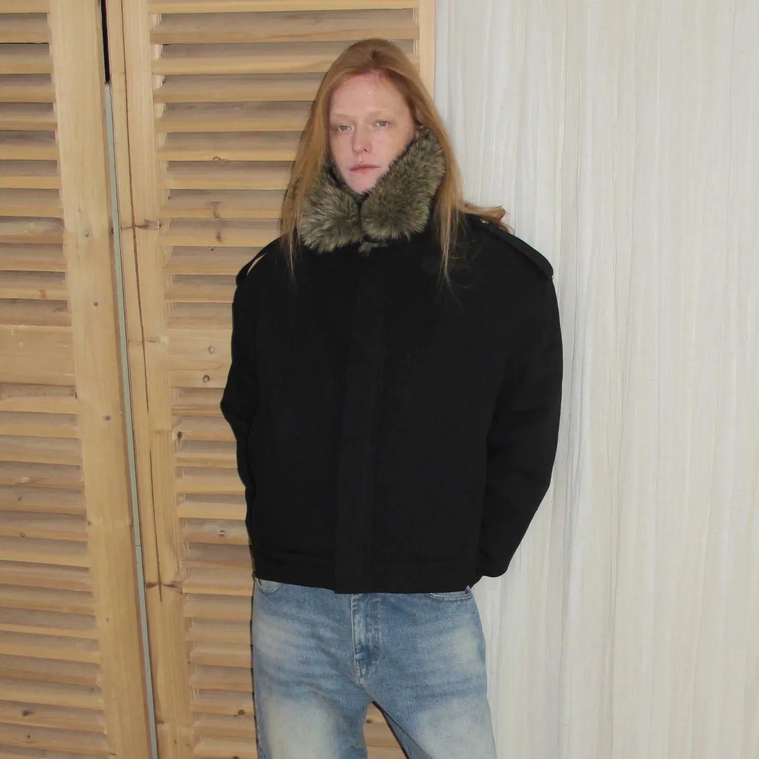Faux Fur Collar Black Jacket