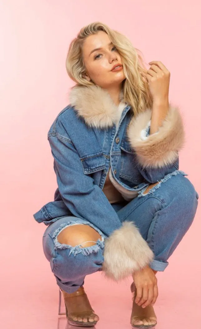 Faux Fur Denim Jacket
