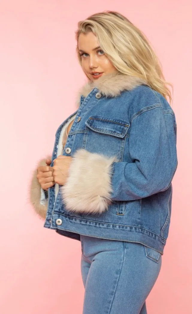 Faux Fur Denim Jacket