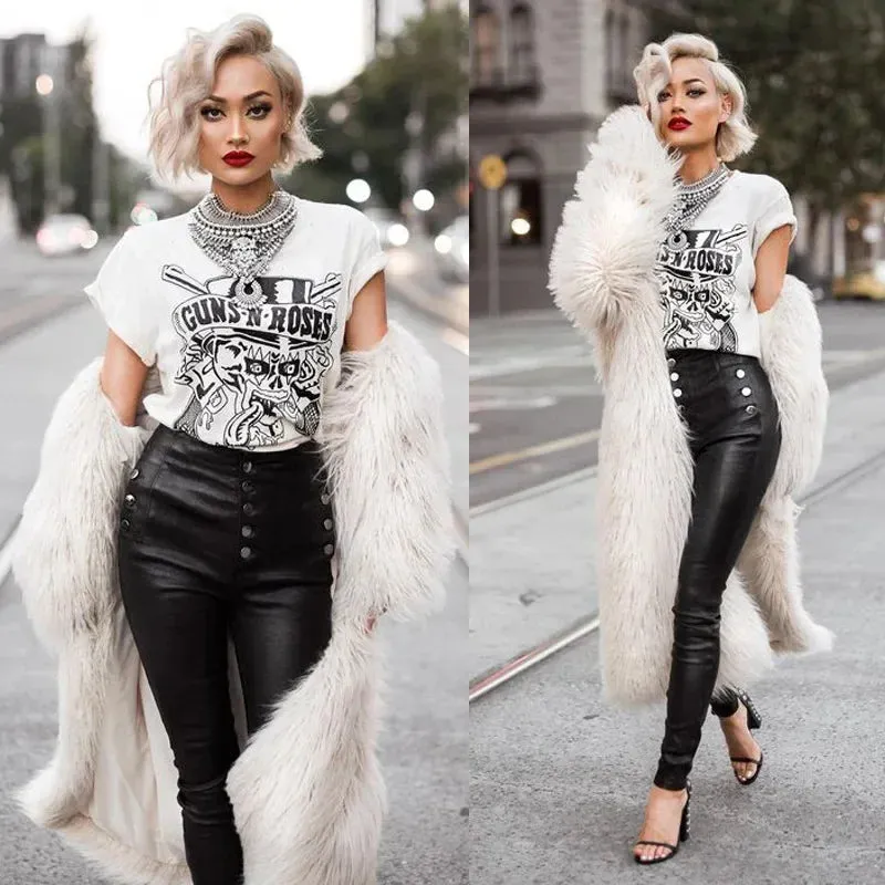 Faux Fur Long Jacket Lapel Furry Coats Overcoat Women Fashion Winter Warm Plush Trenchcoat