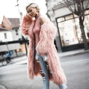 Faux Fur Long Jacket Lapel Furry Coats Overcoat Women Fashion Winter Warm Plush Trenchcoat