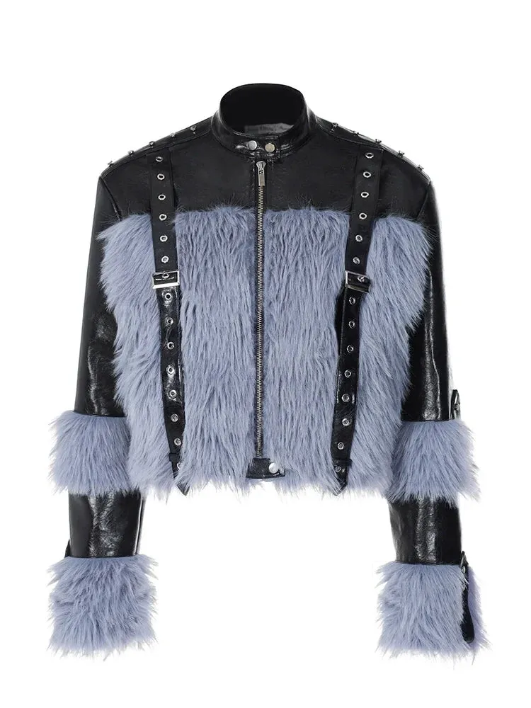 Faux Leather and Faux Fur Jacket