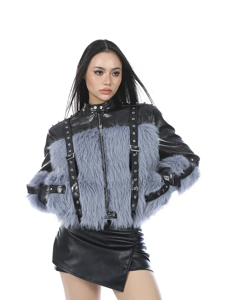 Faux Leather and Faux Fur Jacket