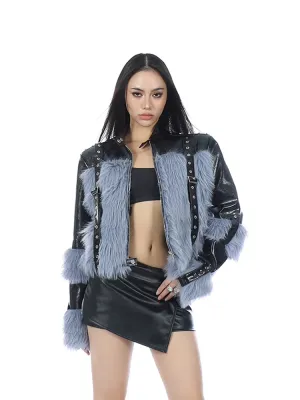 Faux Leather and Faux Fur Jacket