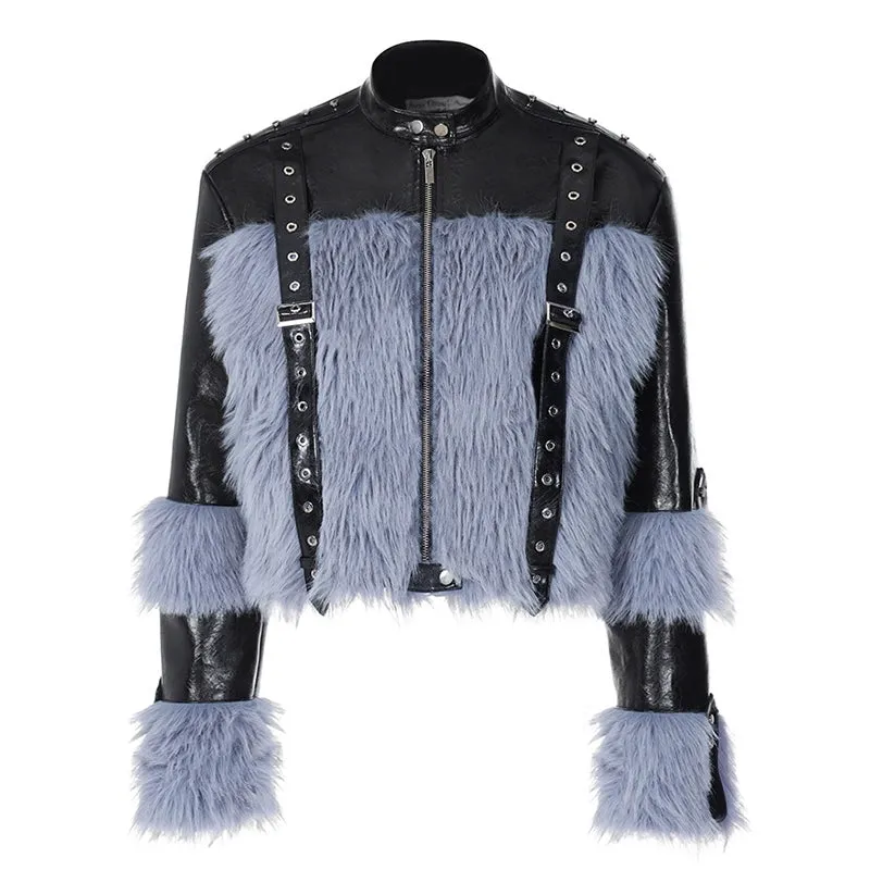 Faux Leather and Faux Fur Jacket
