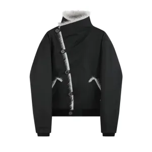 Faux Mink Fur Trimmed Asymmetric Jacket