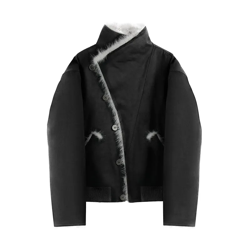 Faux Mink Fur Trimmed Asymmetric Jacket