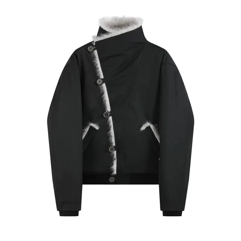 Faux Mink Fur Trimmed Asymmetric Jacket