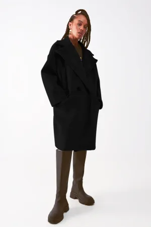 Faux suede oversized coat in black