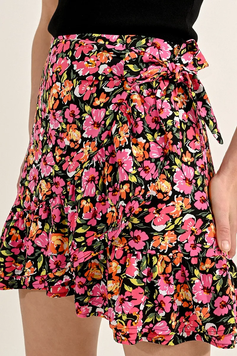 FAUX WRAP FLORAL MINI SKIRT
